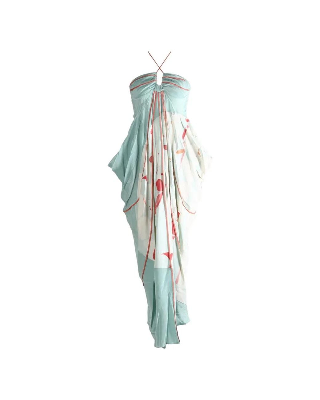 YANGKEHAN Blue Floral-Print Silk Maxi Dress