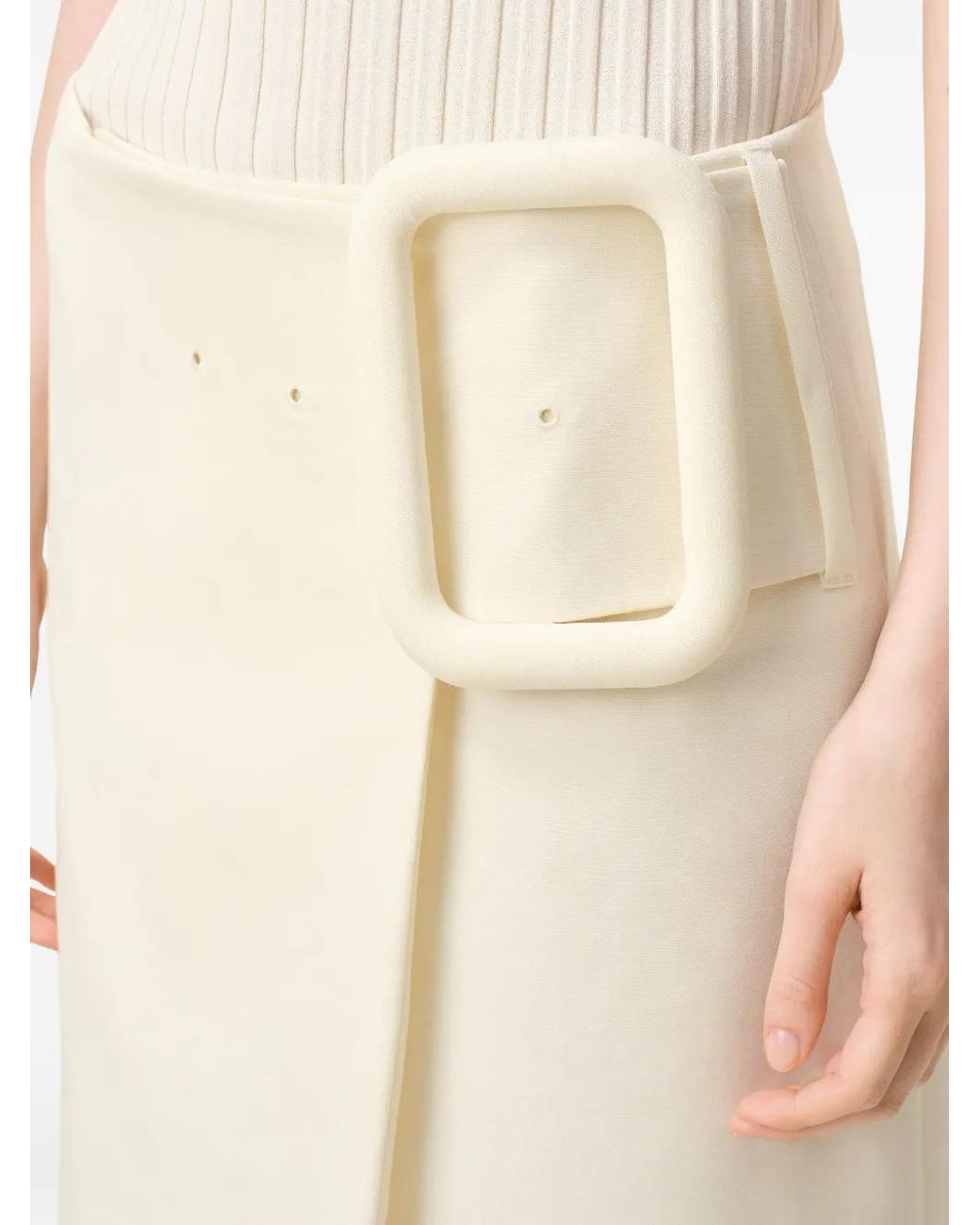AMI Natural New Wool Big Buckle Belted Midi Skirt