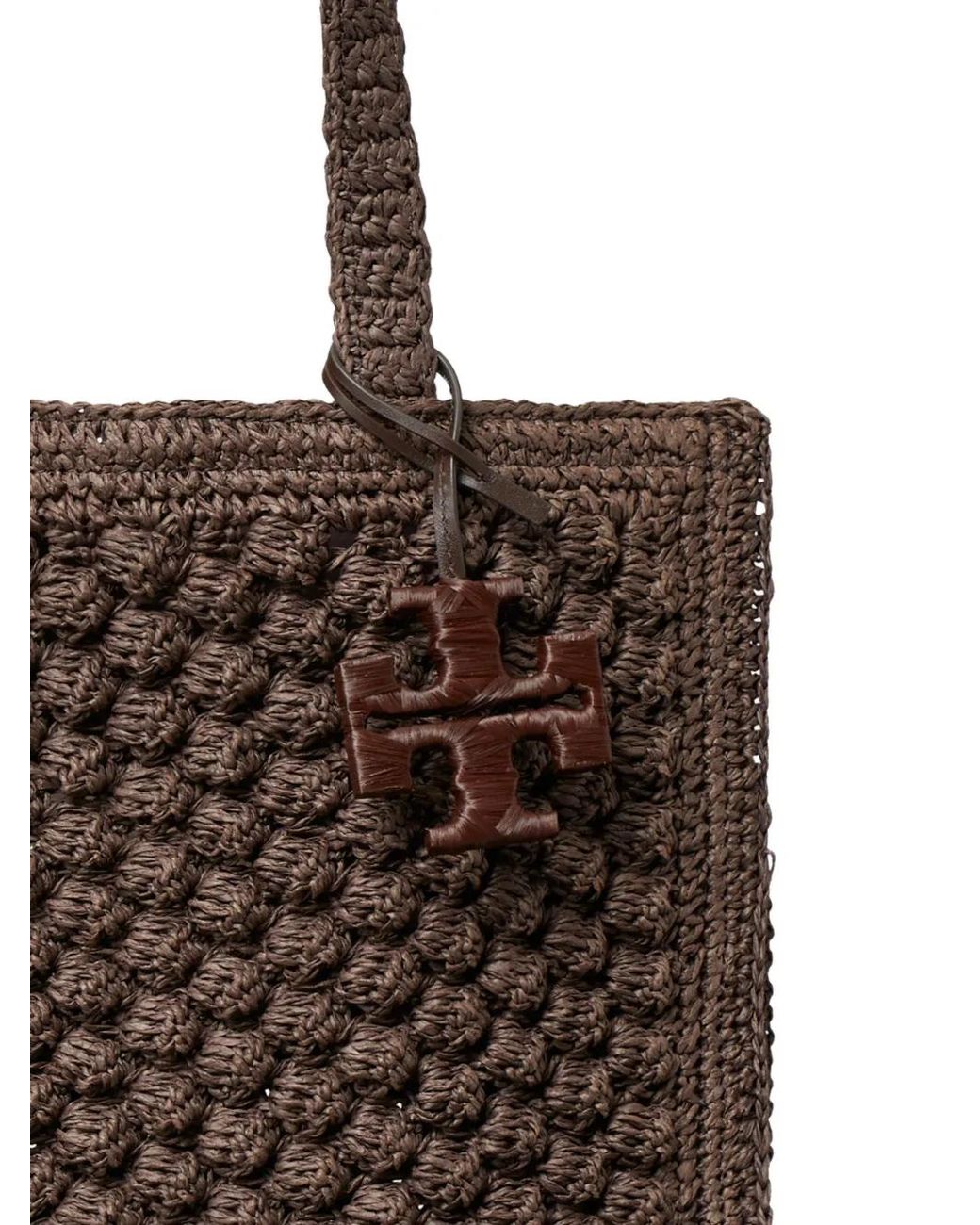 Tory Burch Brown Small Ella Hand-Crocheted Popcorn Tote