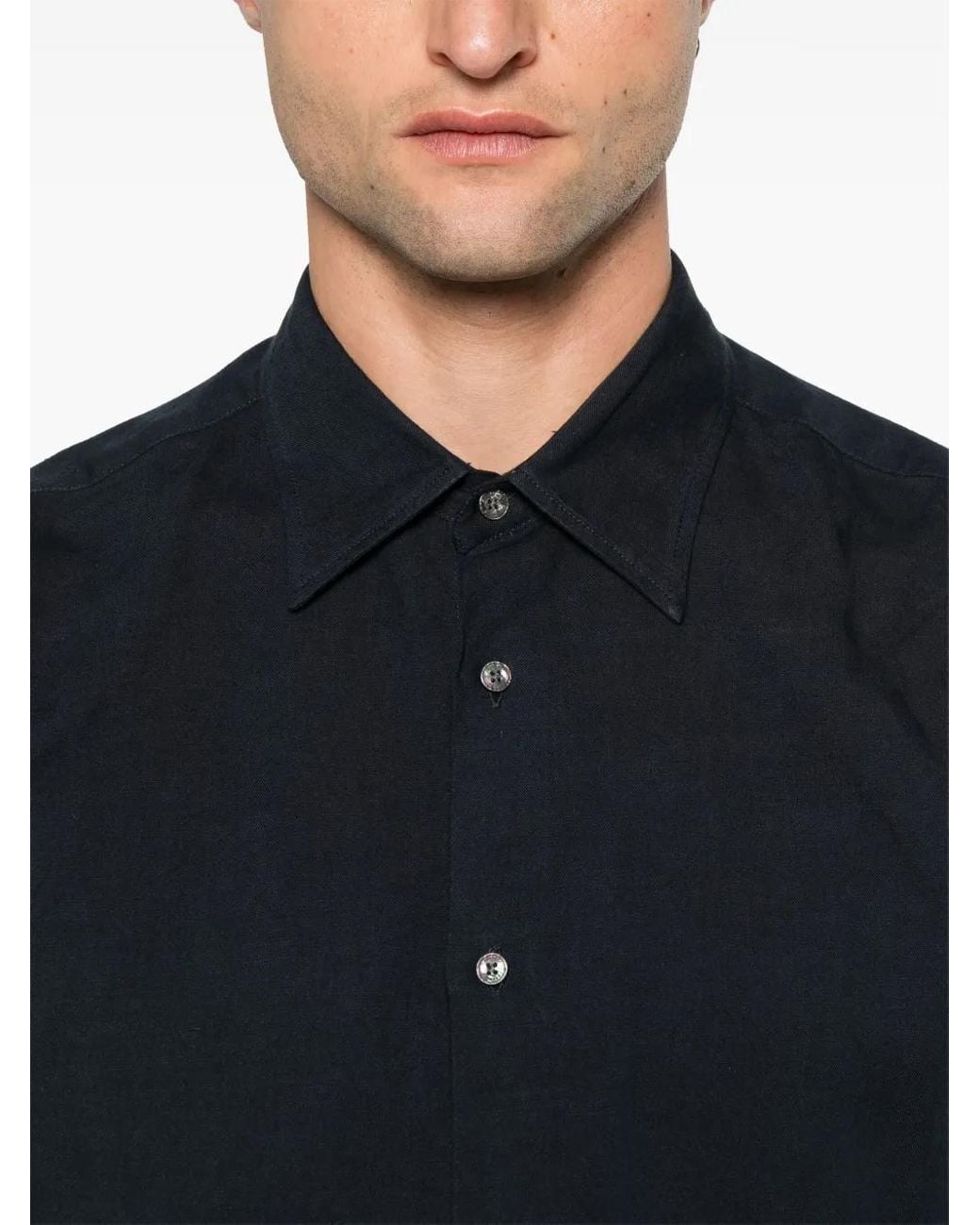Fursac Blue Linen Swallow-Collar Shirt for men