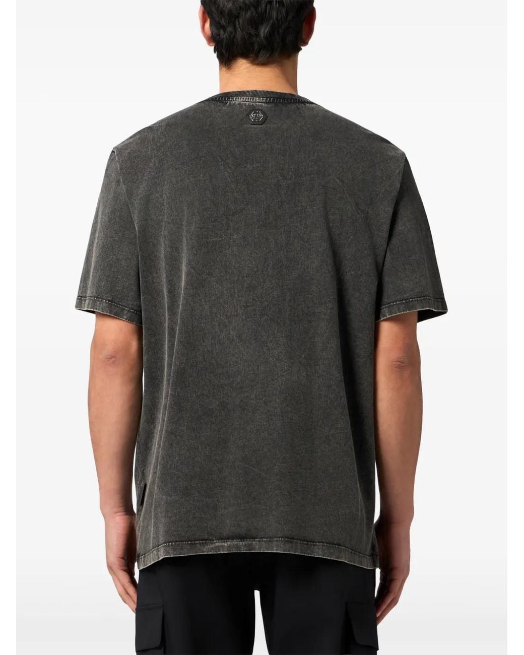 Philipp Plein Black Washed Round Neck T-Shirt Plein Eagle for men