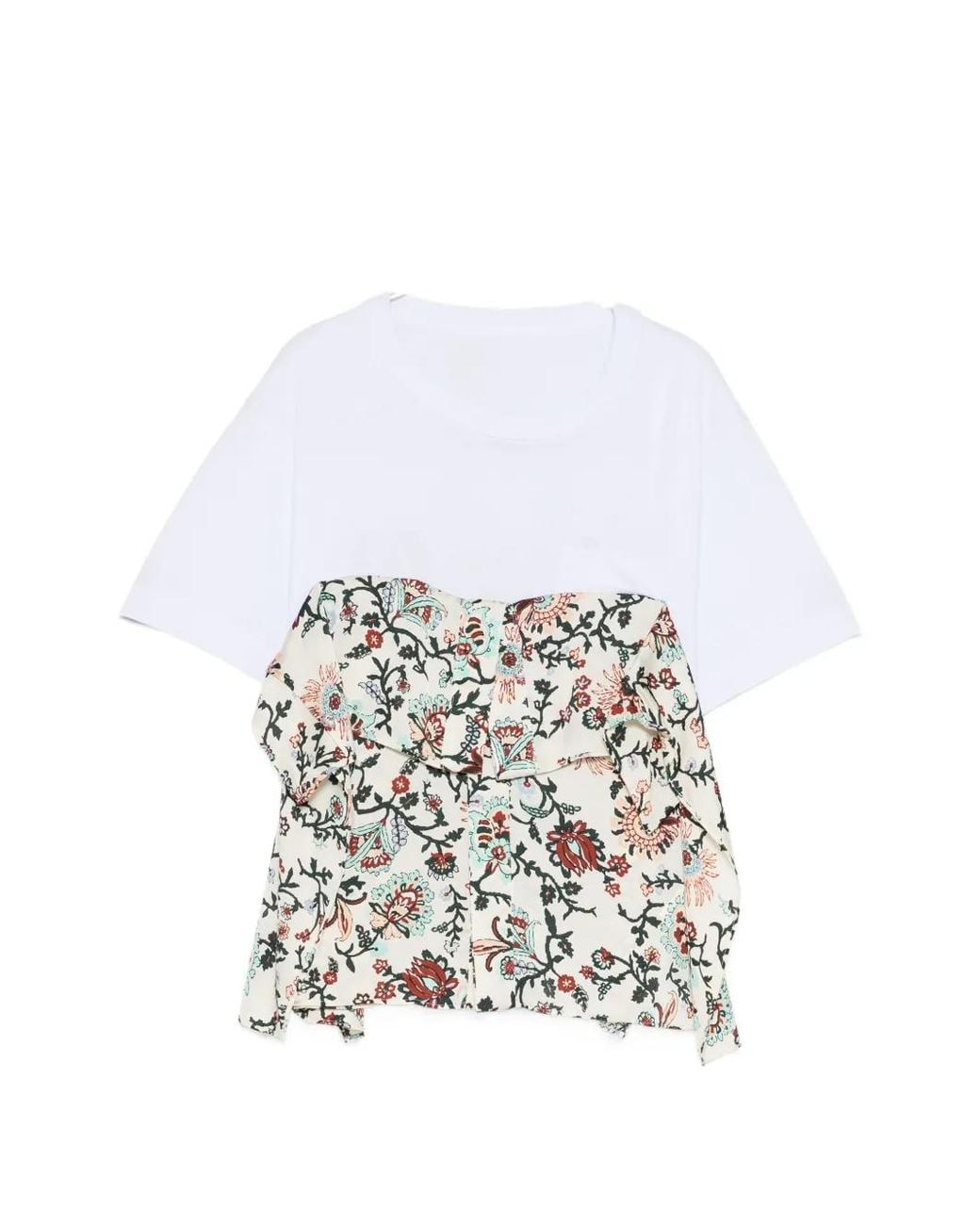 Sacai White T-Shirt Volanté À Fleurs