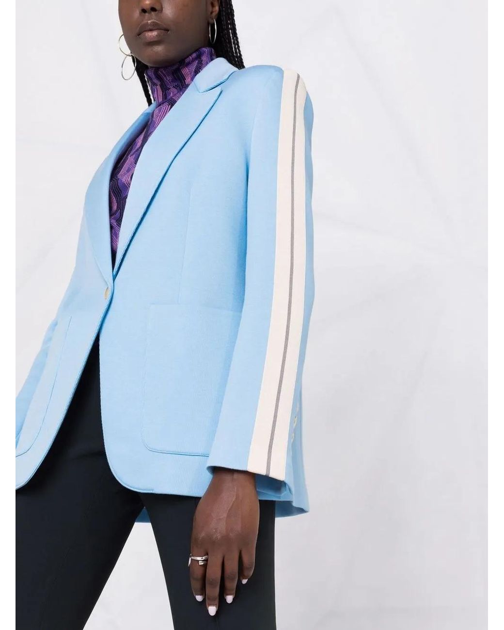 Palm Angels Blue Side-Stripe Buttoned Blazer