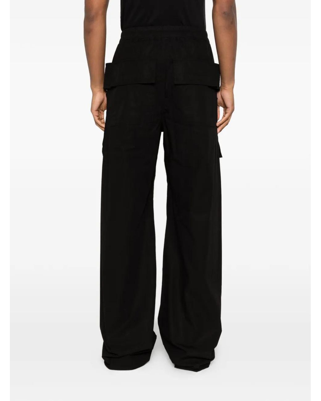 Rick Owens Black Cotton Drawstring Trousers for men