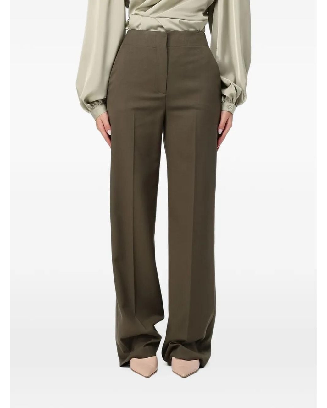 Hanita Green Pressed-Crease Trousers
