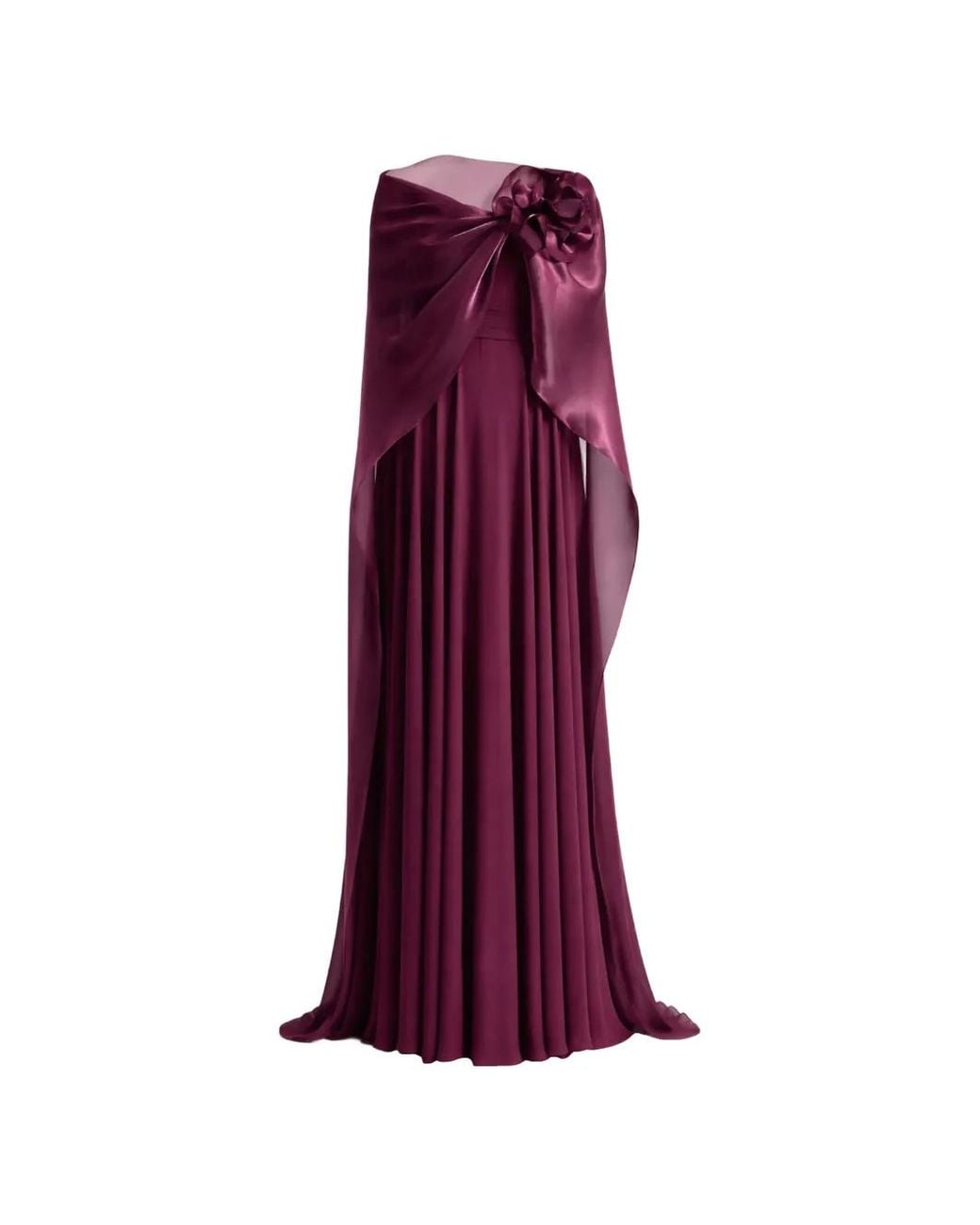 Gemy Maalouf Purple Flower-Detail Cape-Overlay Dress