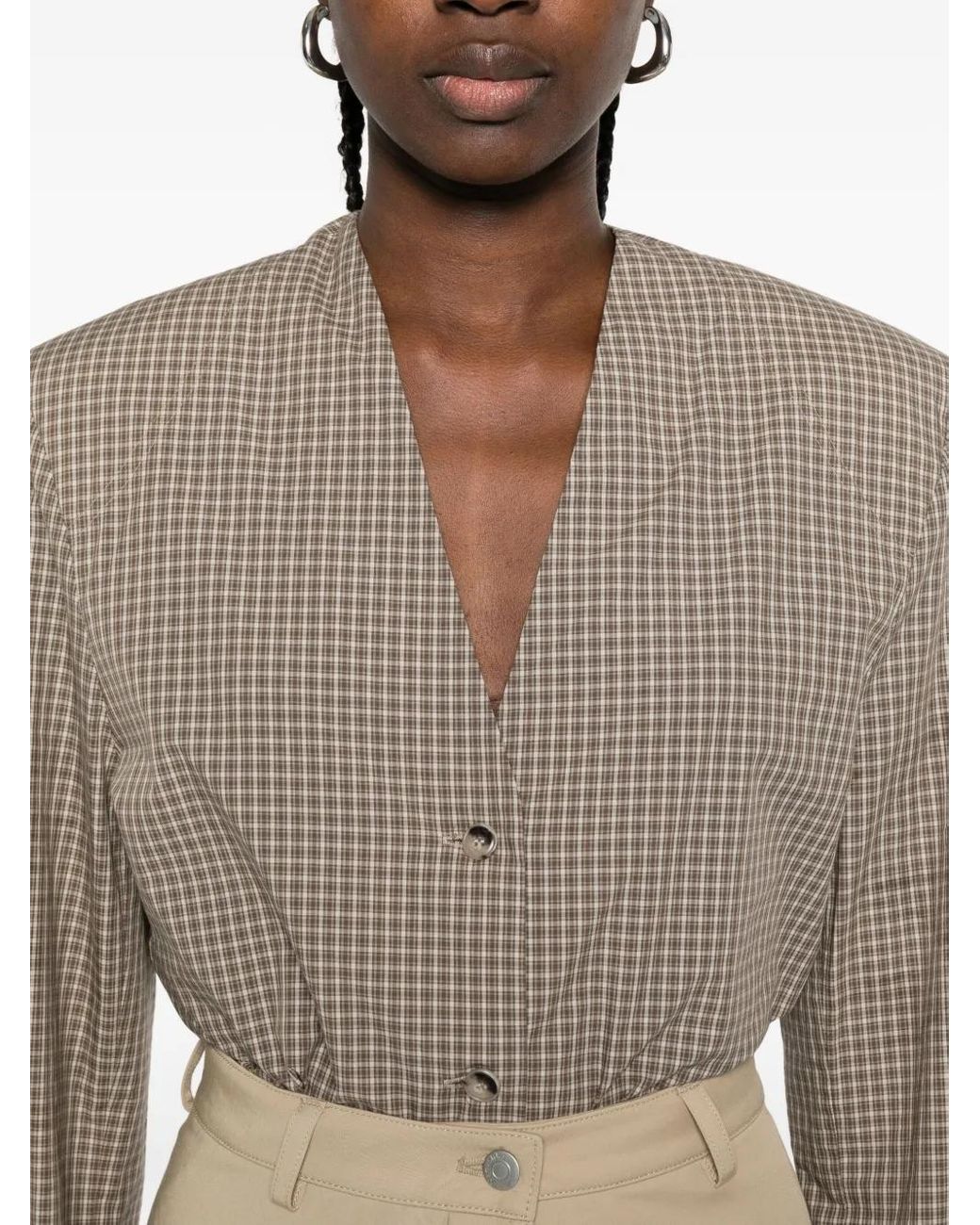Nanushka Brown Checked V-Neck Shirt