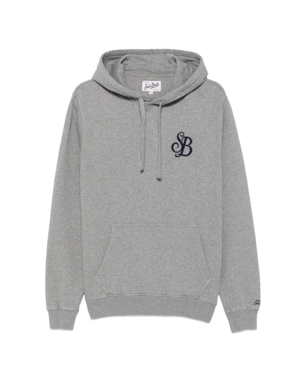 Mc2 Saint Barth Gray Tribeca Logo-Embroidered Drawstring Hoodie for men