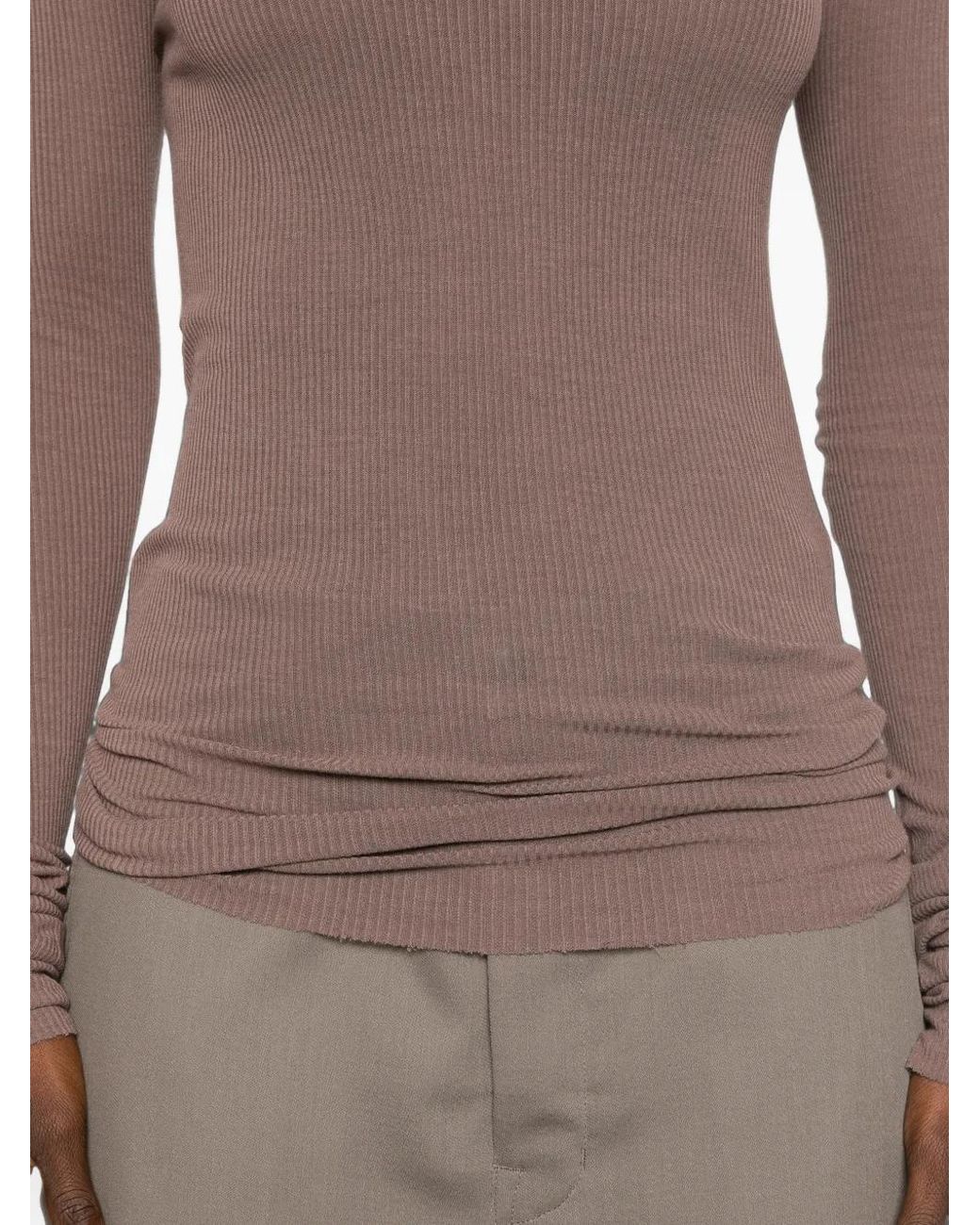 Rick Owens Brown Ribbed Long-Sleeve T-Shirt
