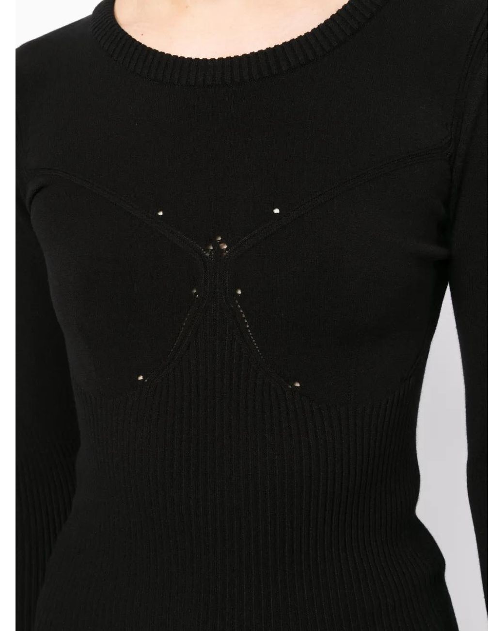 MARINE SERRE Black Ribbed-Knit Long-Sleeved Top