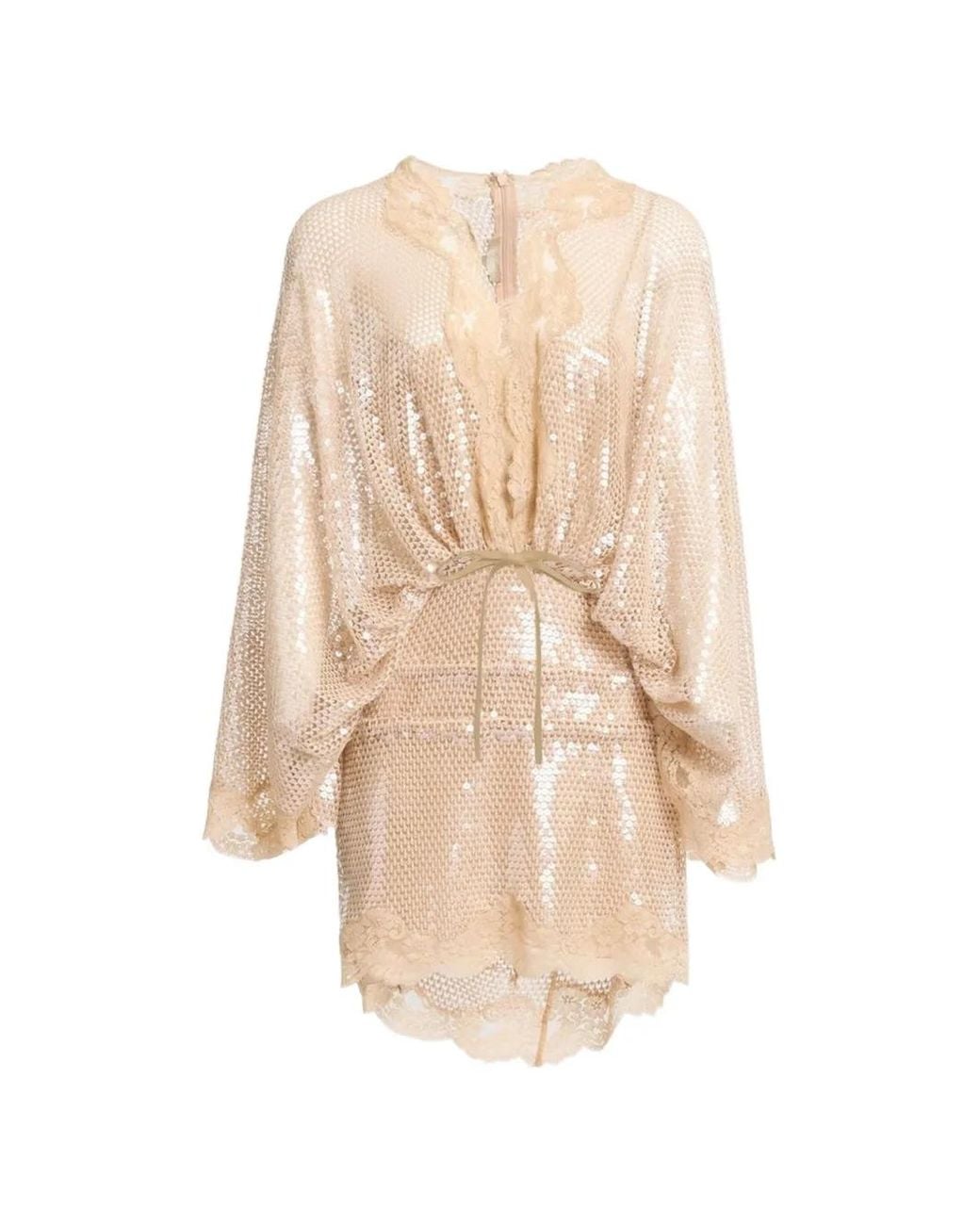 Elie Saab Natural Sequin-Embellished Mini Dress