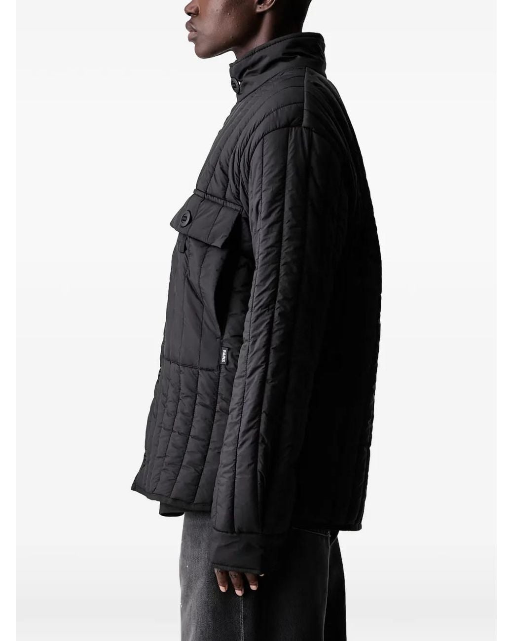 Rains Black Veste Boutonnée À Design Matelassé