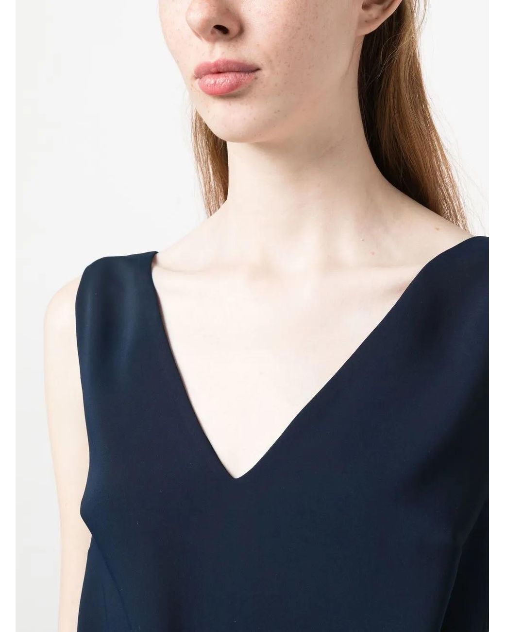 P.A.R.O.S.H. Blue Sleeveless Belted Top