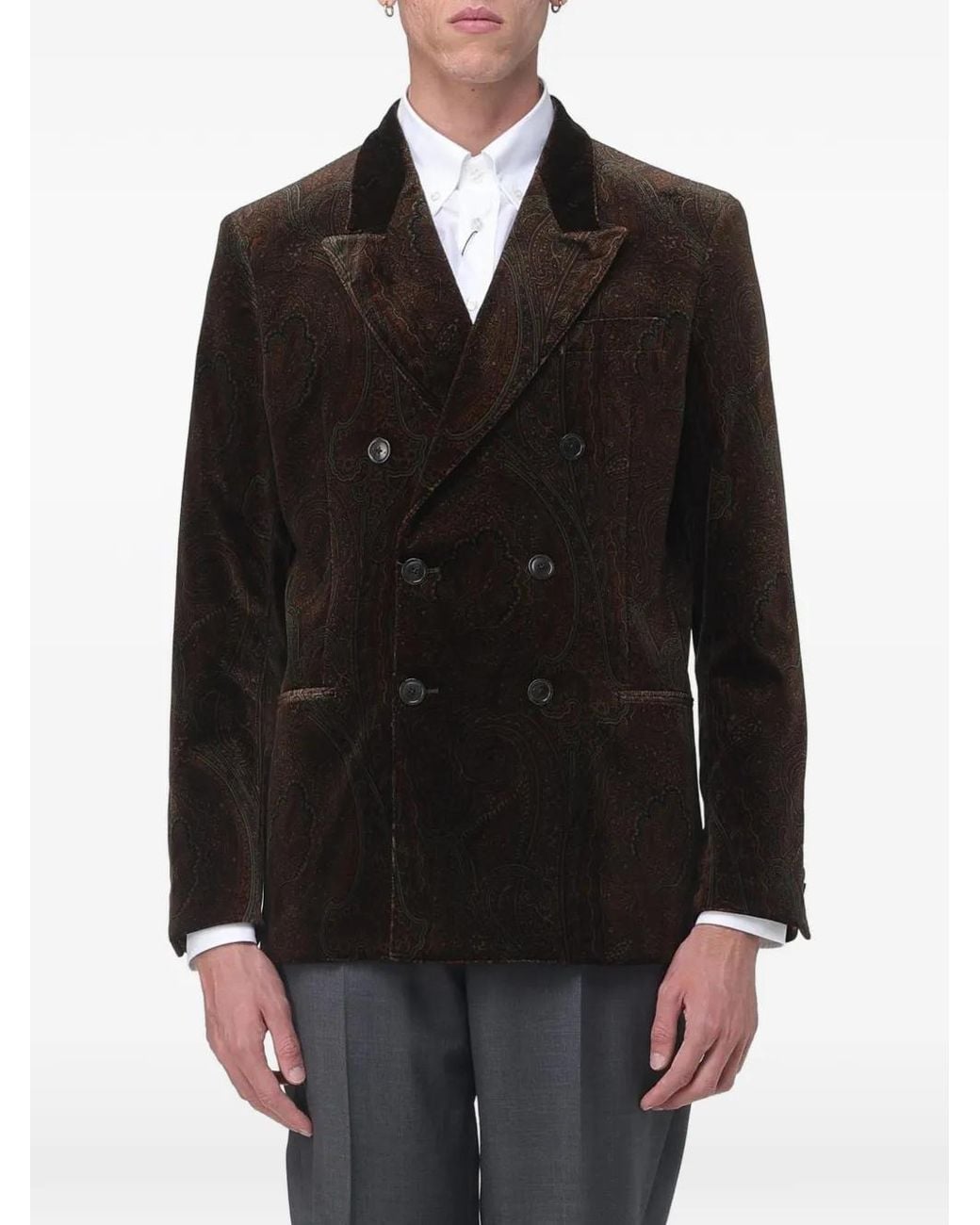 Etro Black Paisley Double-Breasted Coat for men