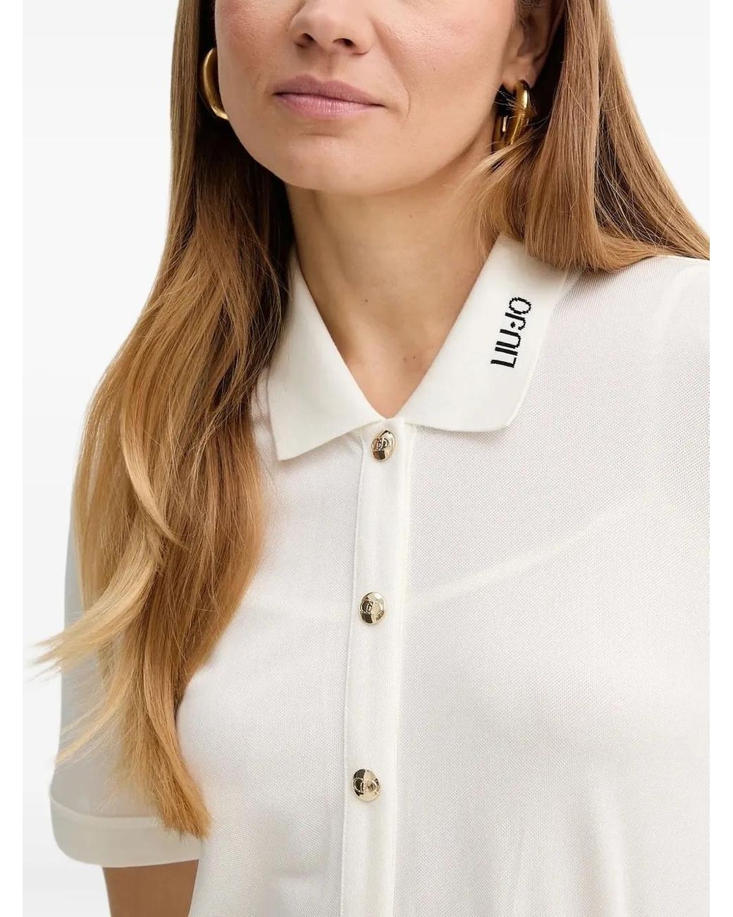Liu Jo White Collar-Detail Button-Up Mini Dress