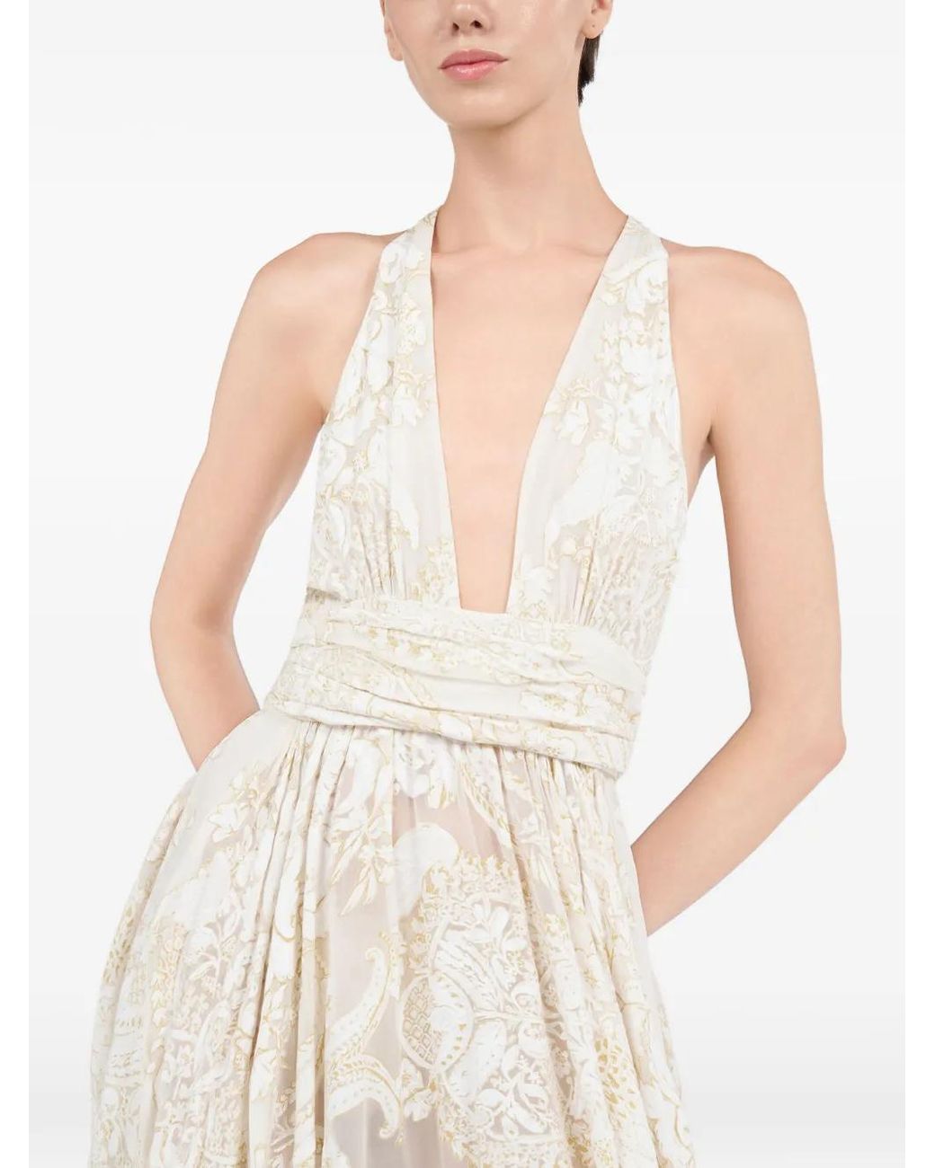 Roberto Cavalli White Long Dress With Ornamental Motif