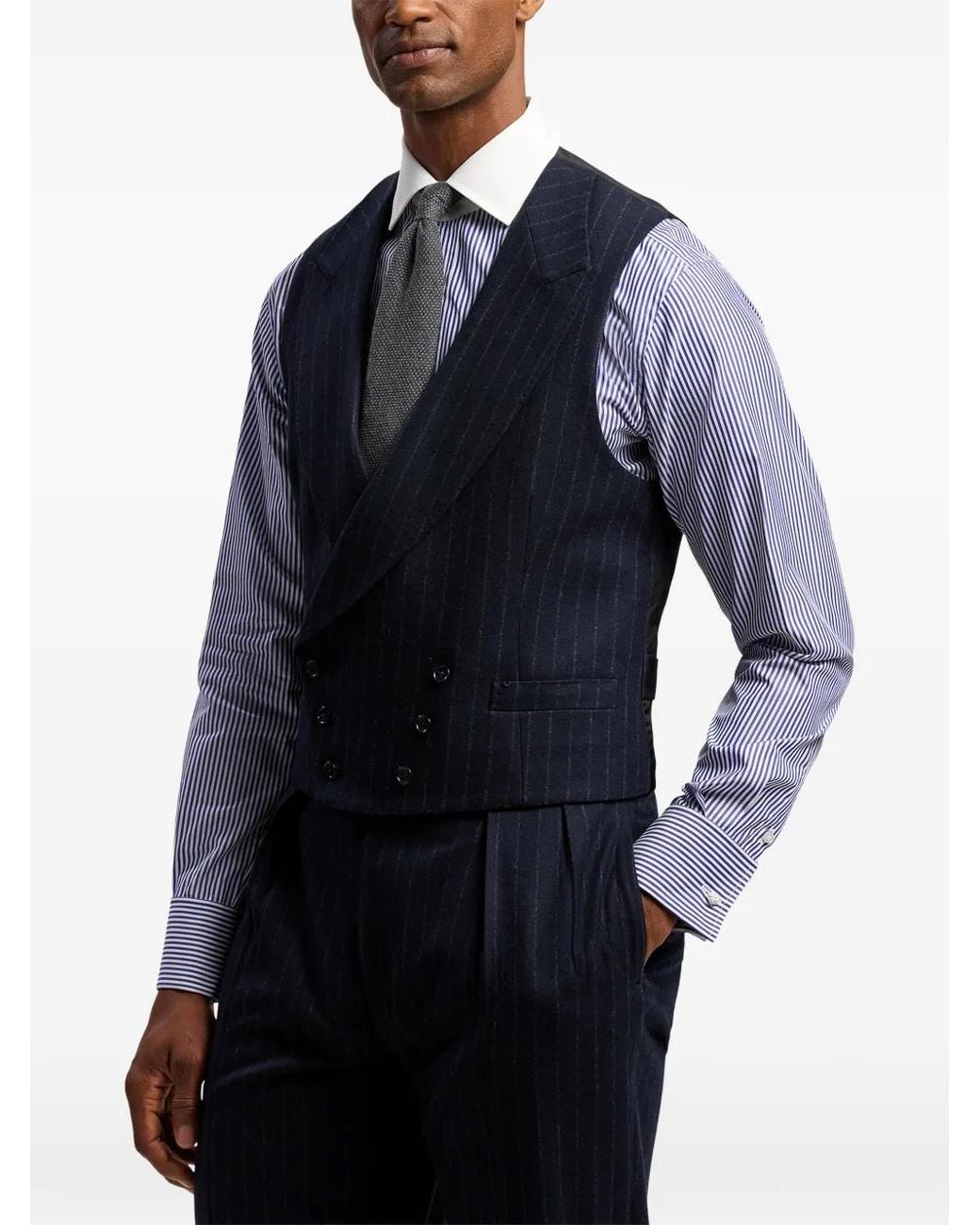 Ralph Lauren Blue Pinstripe Double-Breasted Wool Waistcoat for men