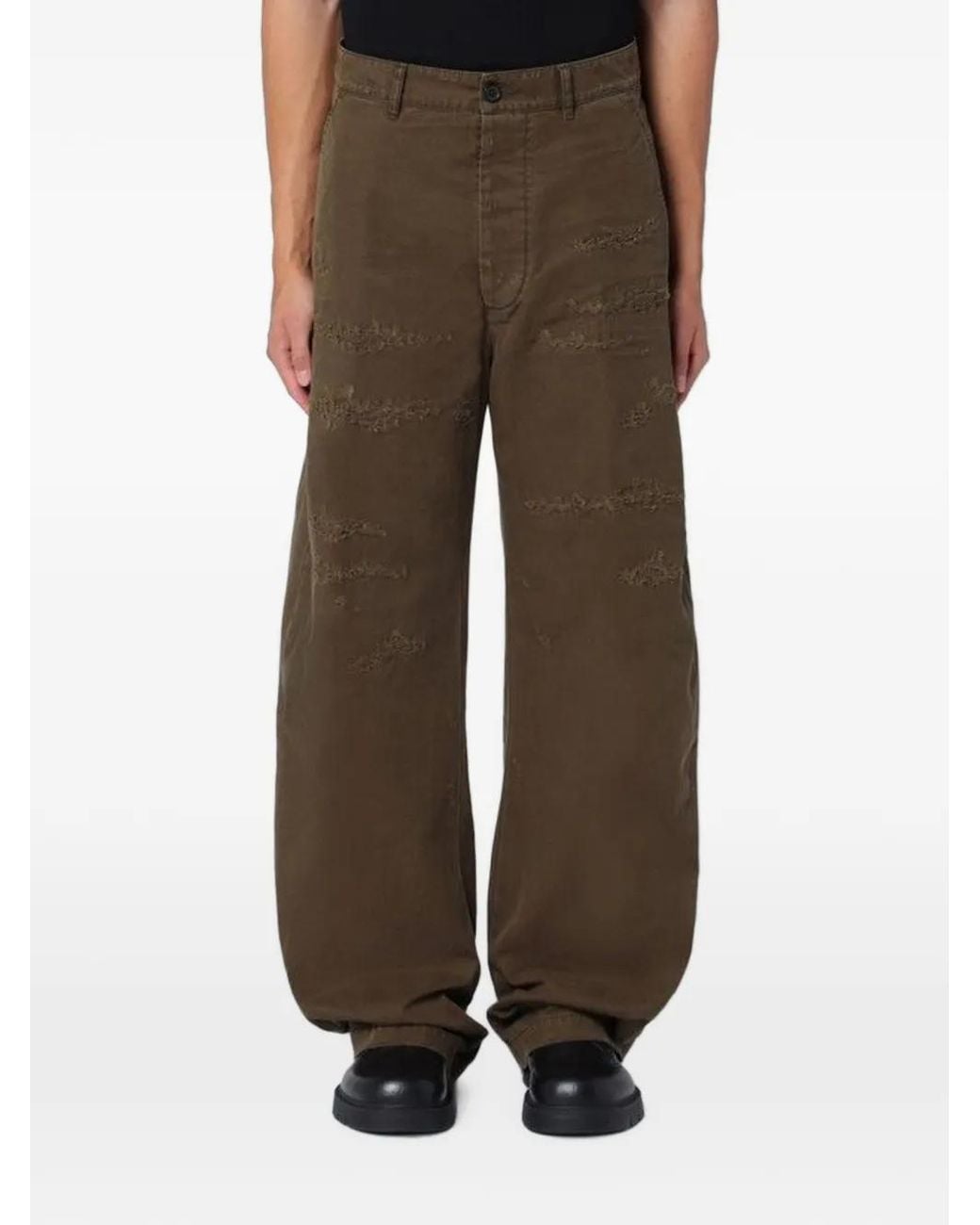 DSquared² Brown Distressed-Effect Wide-Leg Trousers for men