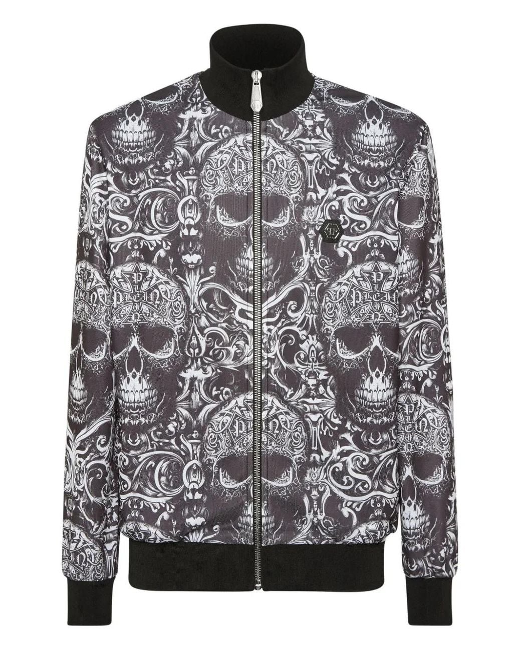 Philipp Plein Gray Skull Tattoo-Print Jacket for men
