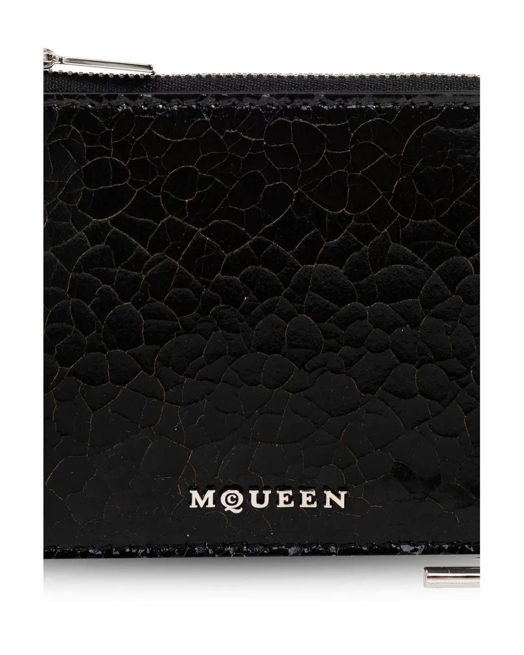 McQueen Black Leather Zip Card Holder for men