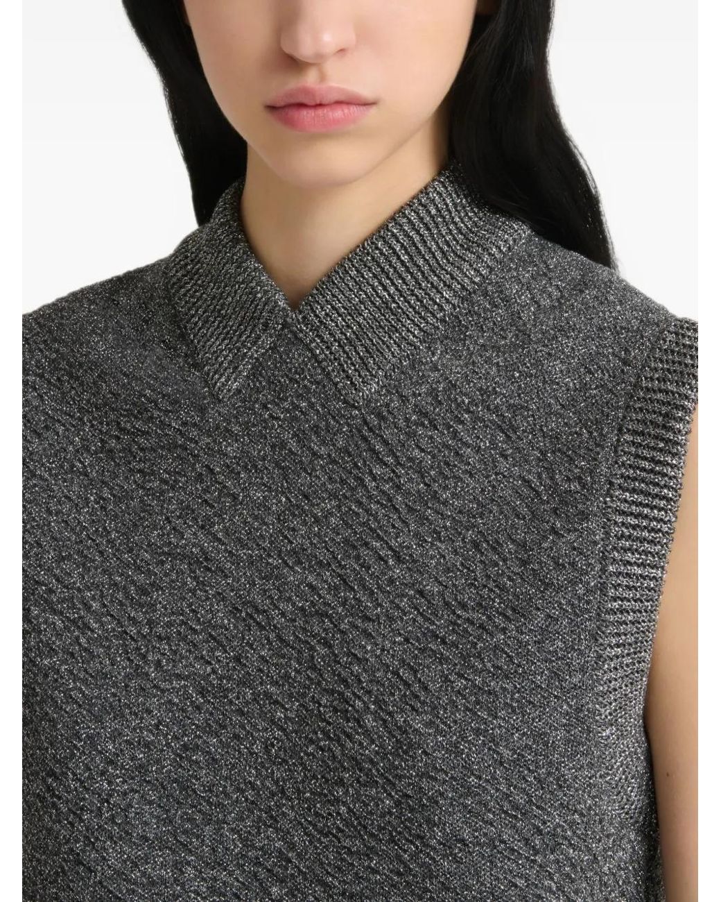 Marni Gray Wool Vest With Lurex Detailing