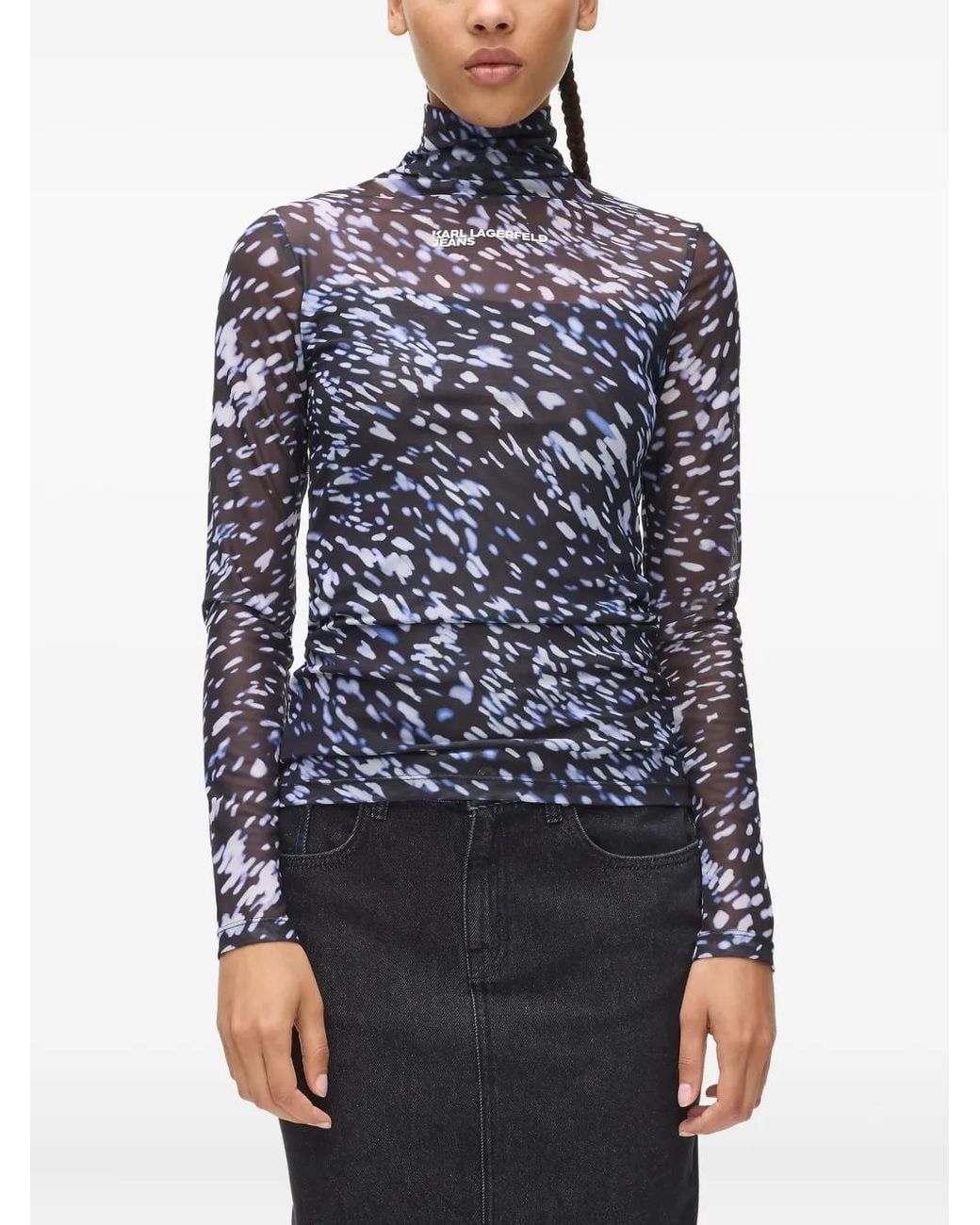 Karl Lagerfeld Blue All-Over-Print Mesh Top