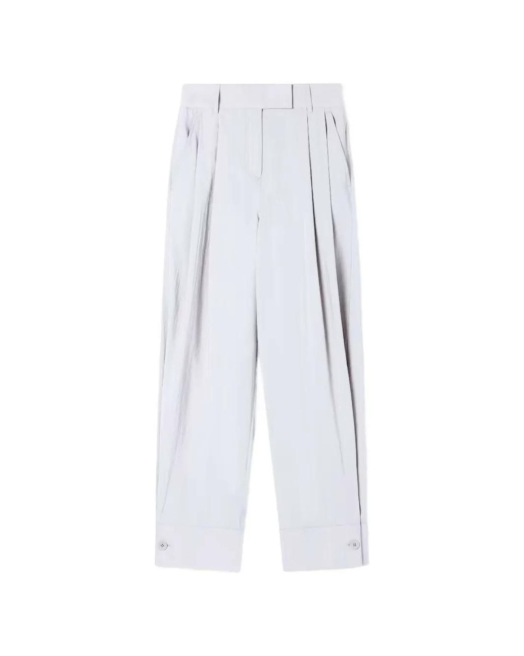 Giorgio Armani White Pleated Button-Cuff Trousers