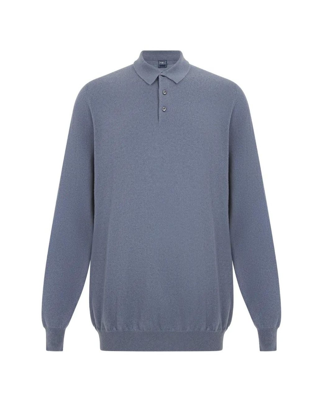 Fedeli Blue Cashmere Long-Sleeve Sweater for men