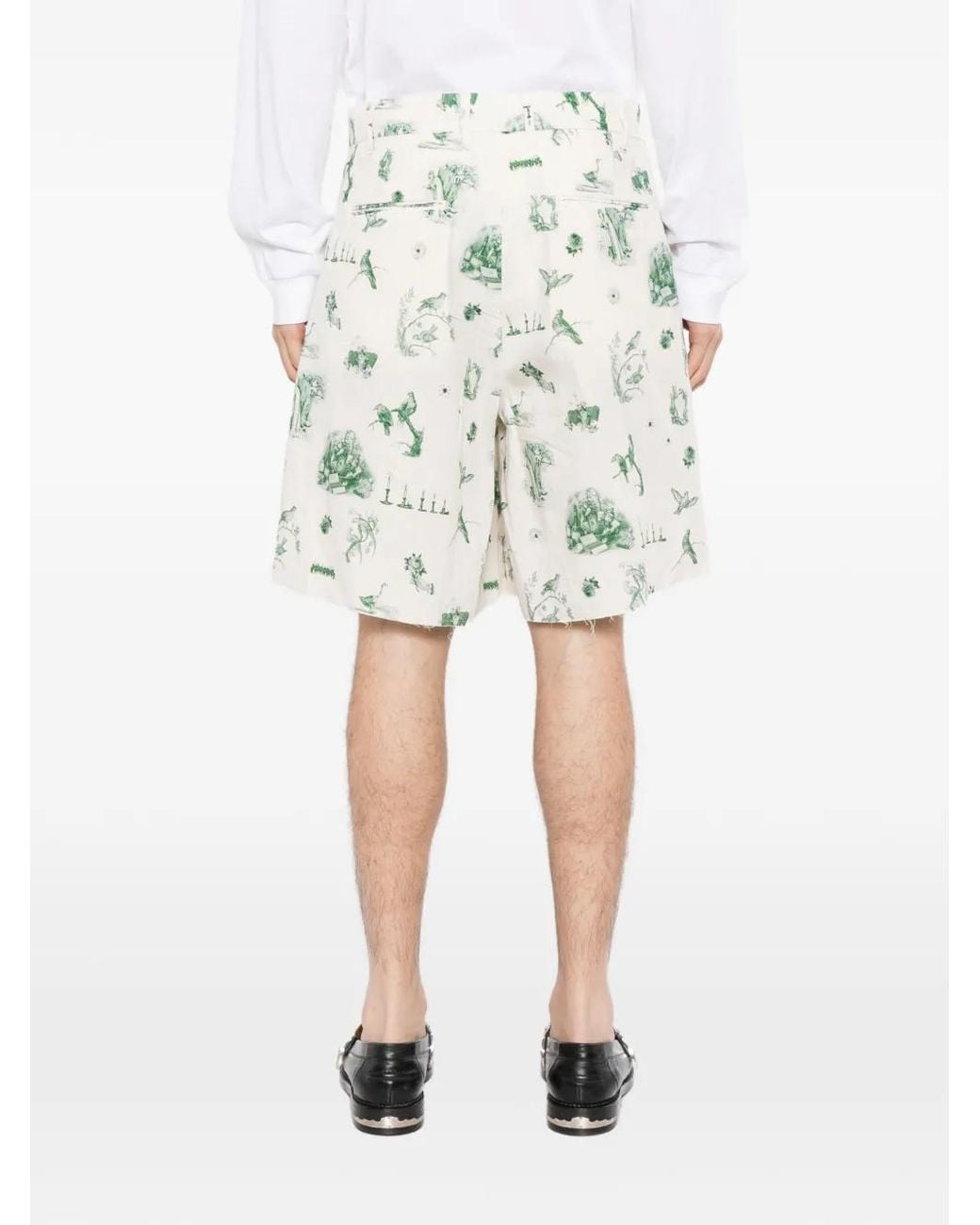 Midorikawa White Graphic-Print Raw-Edge Shorts for men