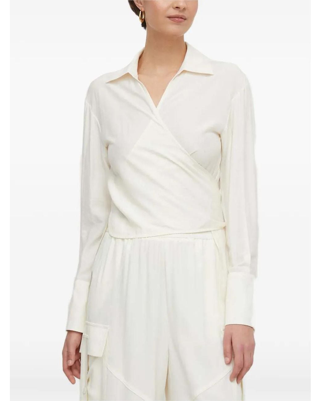 Sisley White Blouse À Design Cache-Cœur