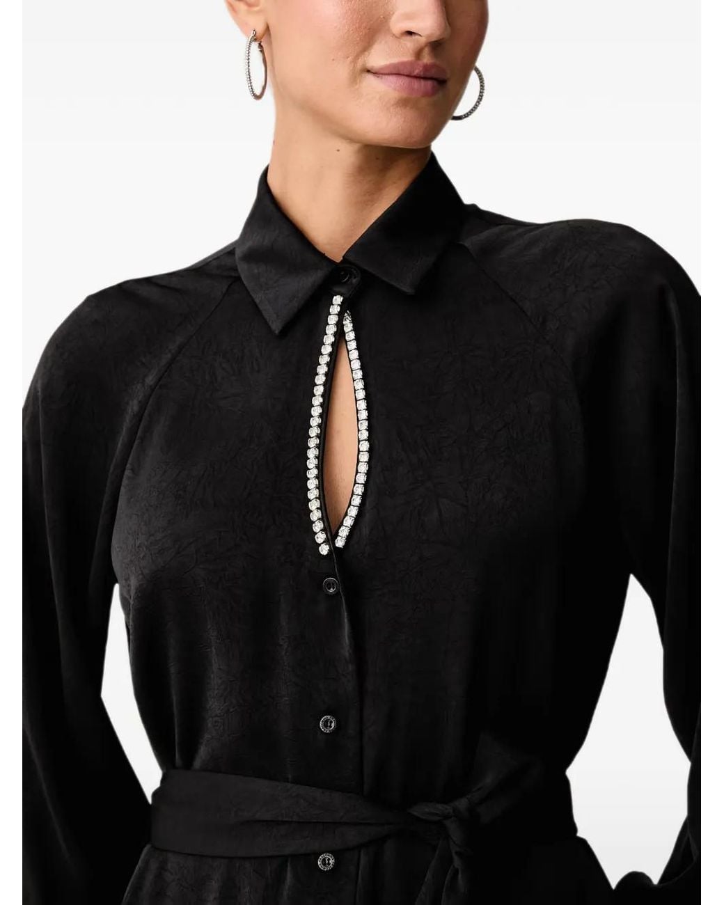 Fracomina Black Crystal-Embellished Belted Midi Dress