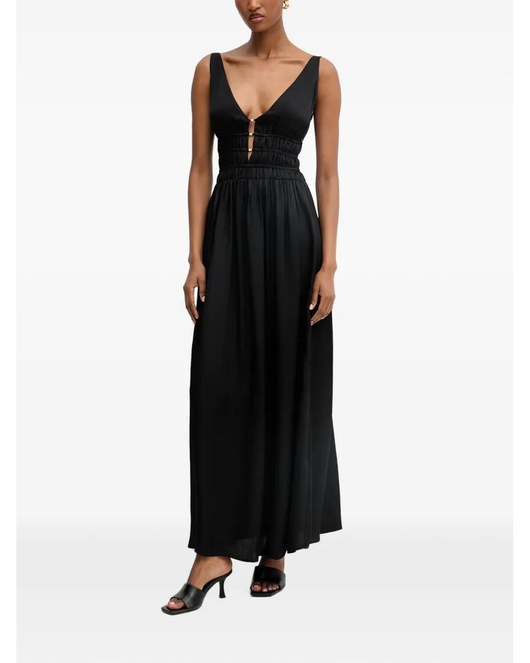 Liu Jo Black Shirred-Waist V-Neck Maxi Dress