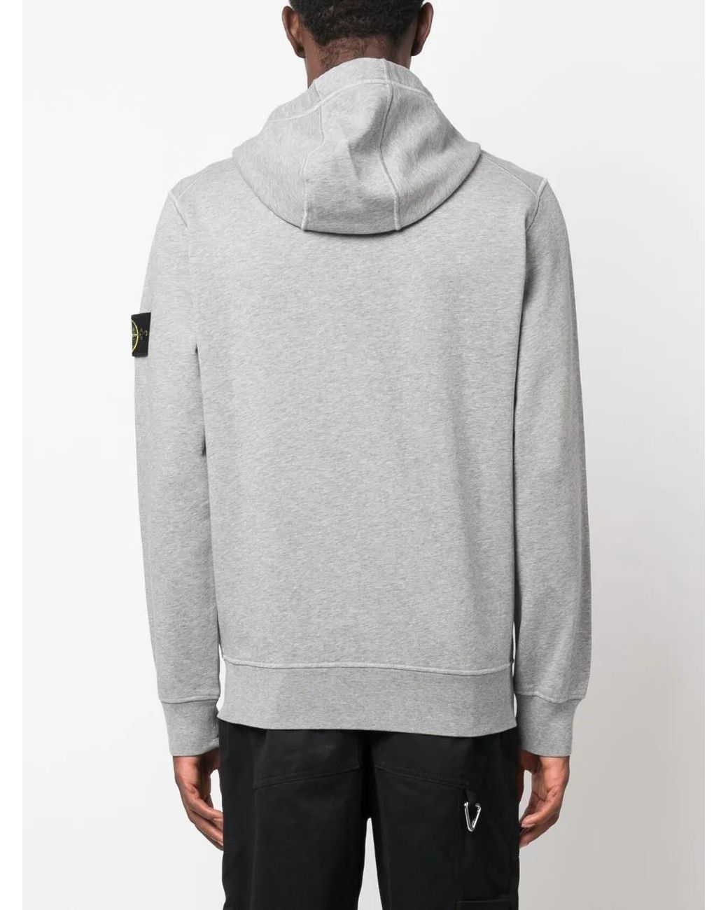 Stone Island Gray Logo-Badge Regular-Fit Cotton-Jersey Hoody for men