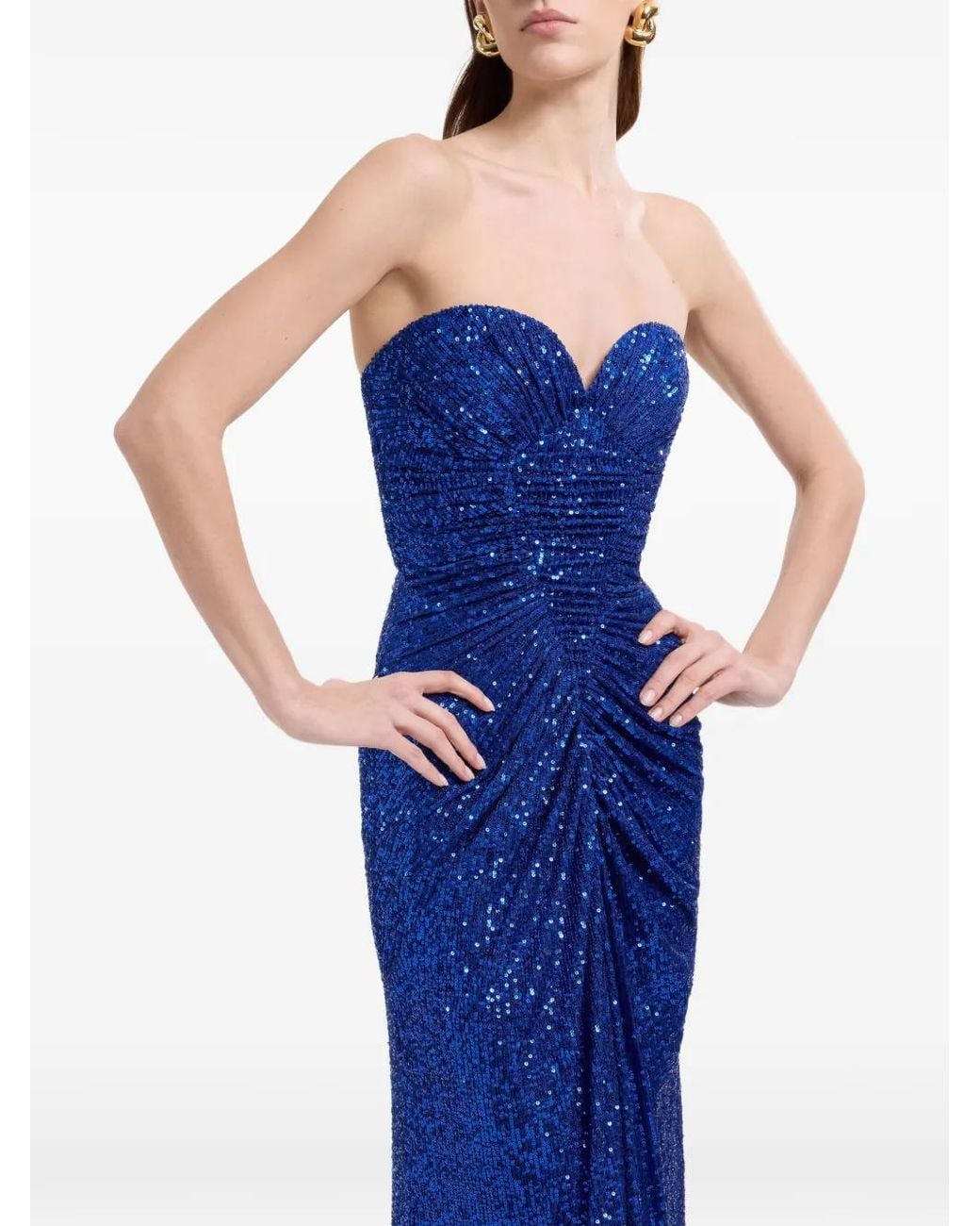 Elie Saab Blue Sequin-Embellished Draped Maxi Dress