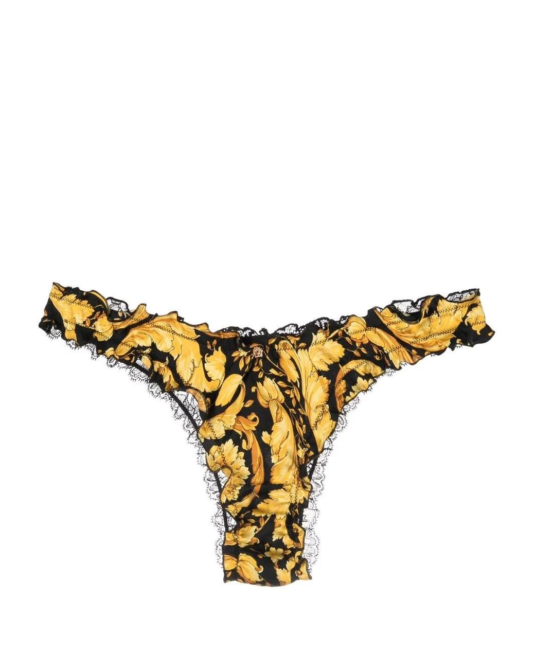 Versace Natural Lace-Panel Silk Thong