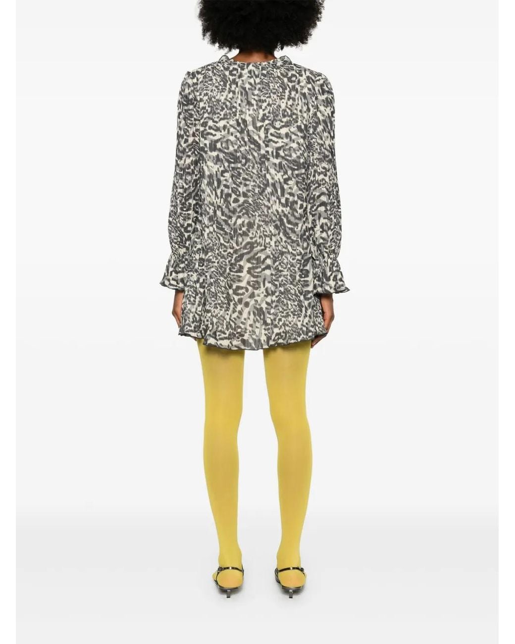 Ganni Gray Printed Pleated Mini Dress