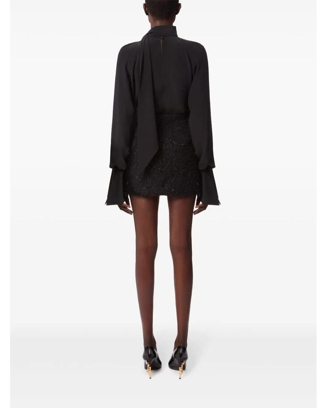 Nina Ricci Black Frayed Tweed Mini Skirt