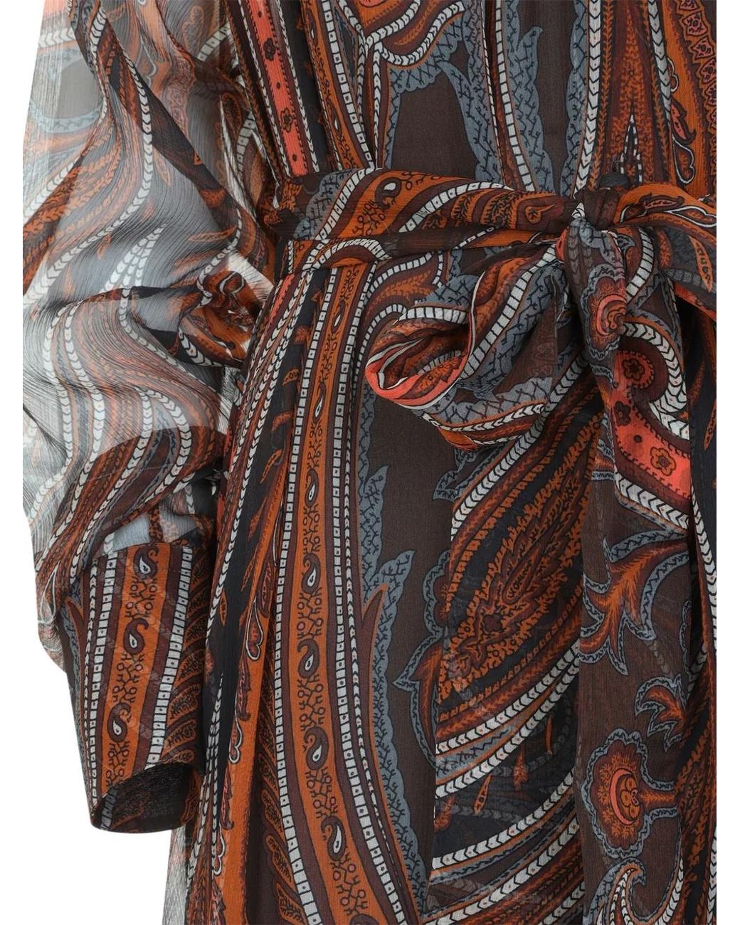 Etro Brown Paisley-Print Pussy-Bow Maxi Dress