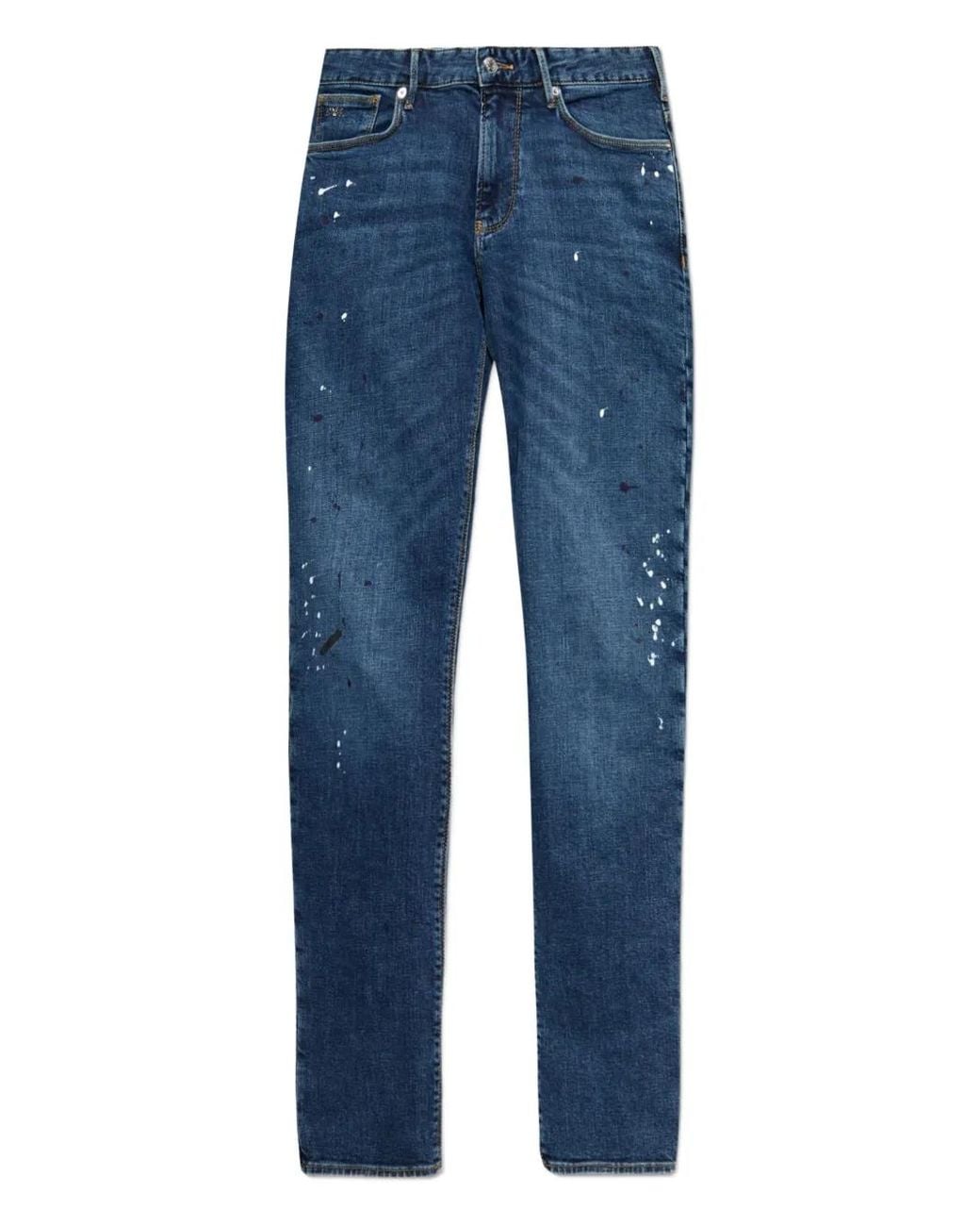 Emporio Armani Blue Paint Splatter-Print Jeans for men