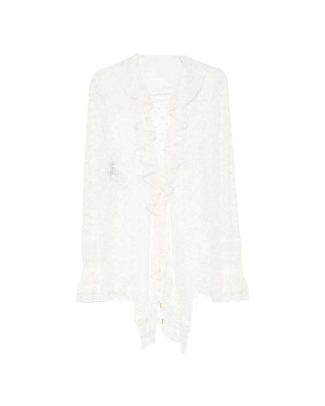 Alberta Ferretti White Blouse Bordée De Dentelle À Volants