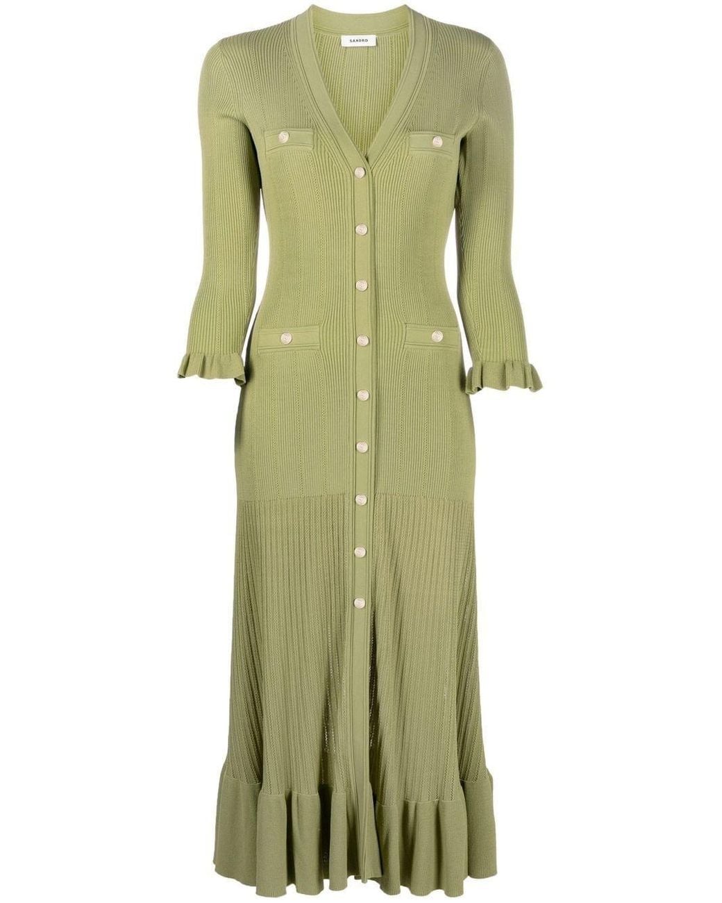 Sandro Ribbed Knit Midi Dress in Green | Lyst Australia Sandro Ribbed Knit Midi Dress in Green | Lyst Australia