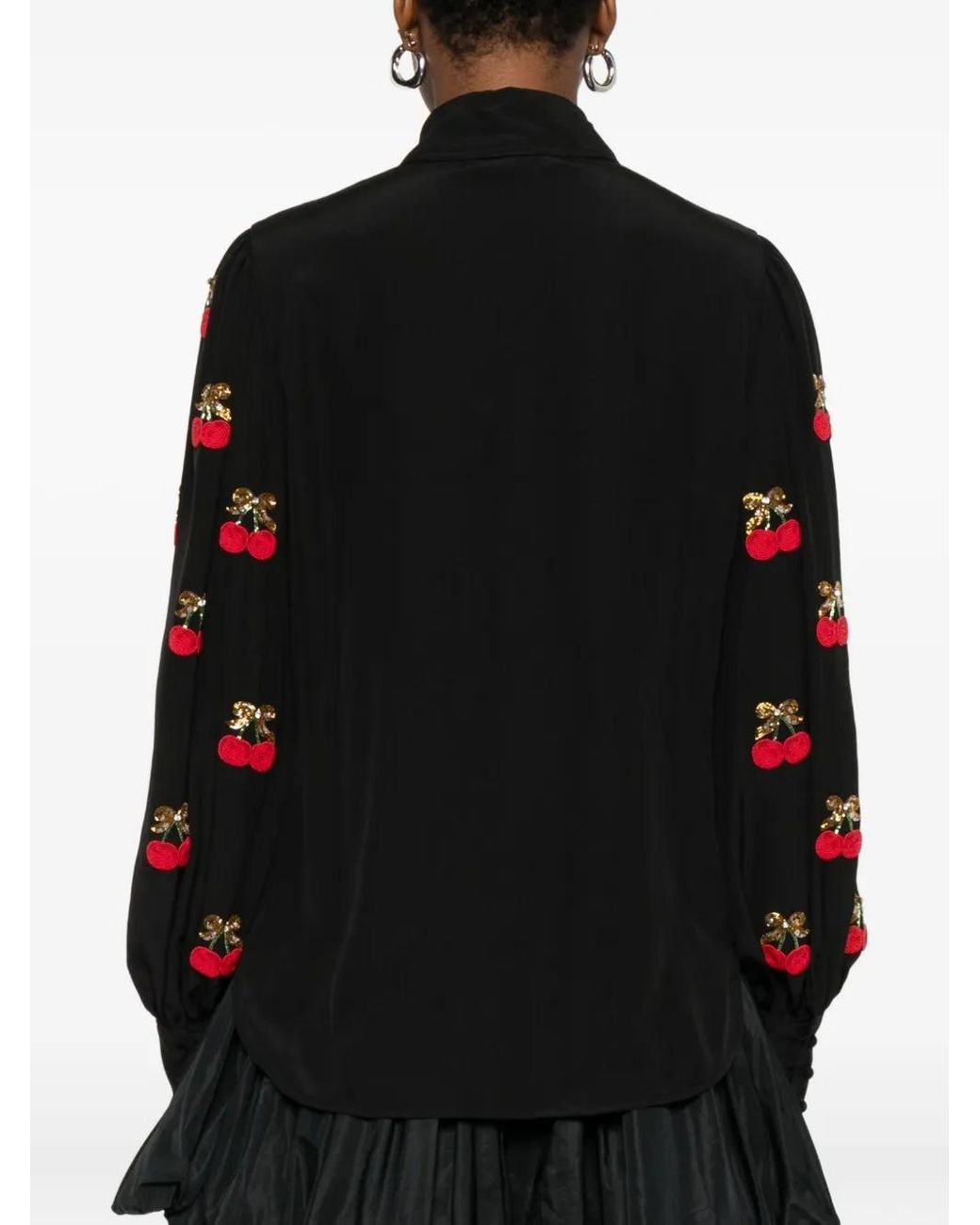 Valentino Garavani Black Cherry-Embellished Bow Blouse