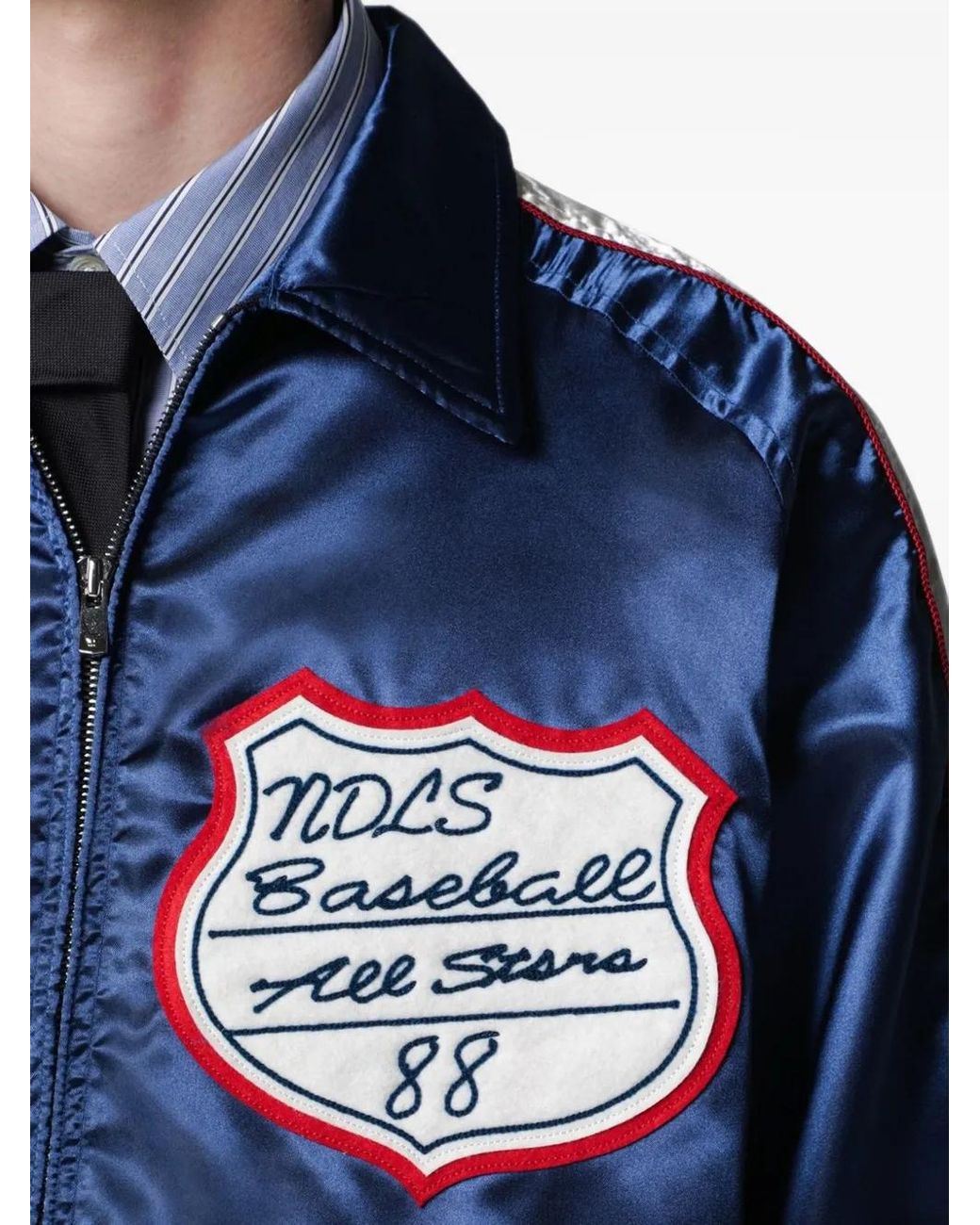 Needles Blue Satin Logo-Patch Jacket for men
