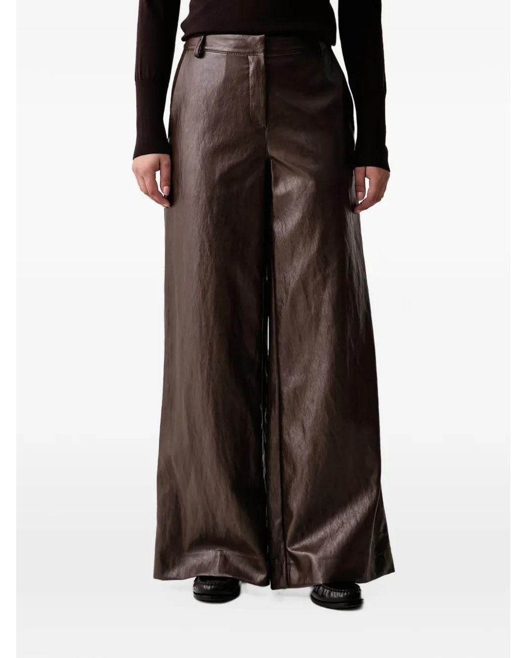 Kaos Black Wide-Leg Coated Trousers