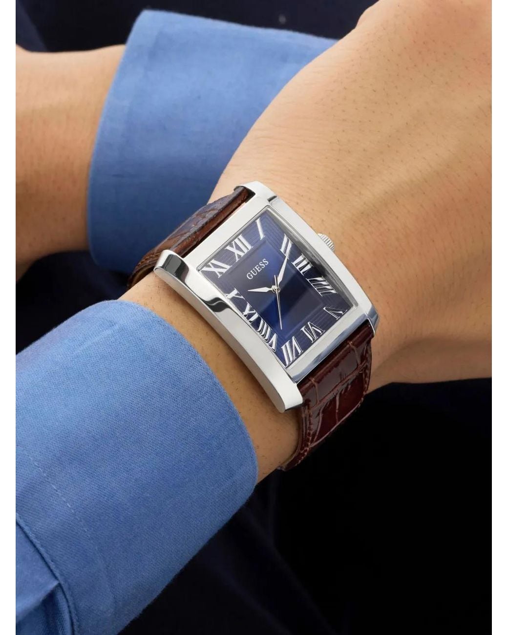 Guess Blue Rectangular 34Mm Watch for men