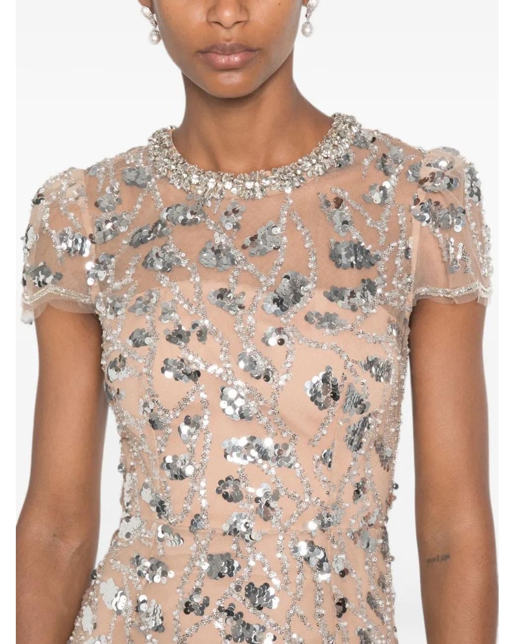 Self-Portrait White Sequin Embellished Midi Dress