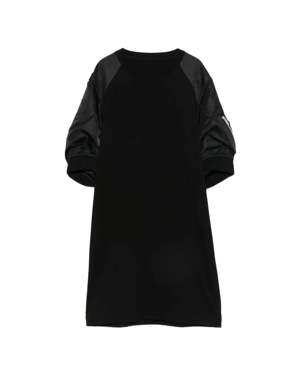 Sacai Black Robe Mi-Longue À Manches Satinées Et Poches