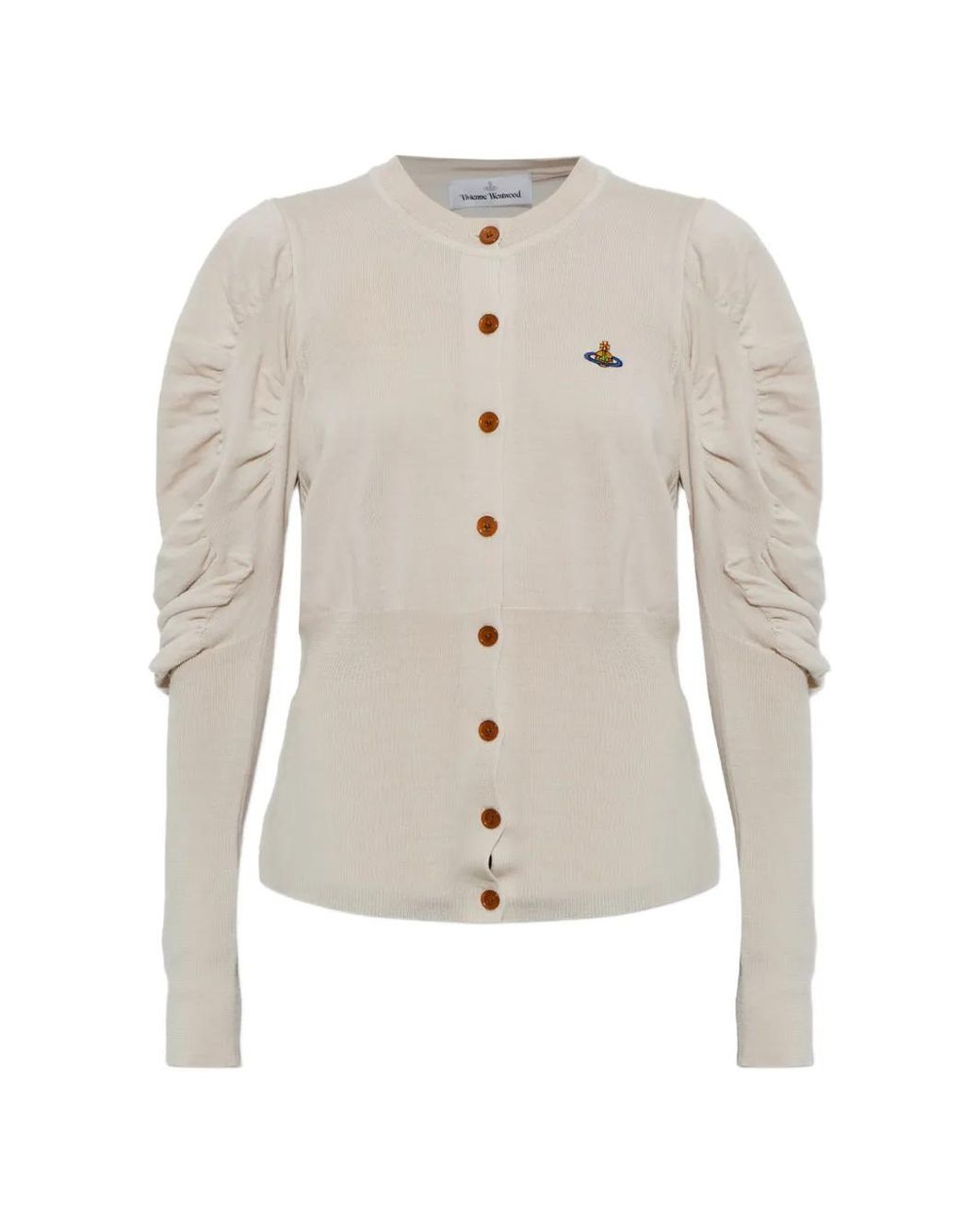 Vivienne Westwood White Cardigan À Broderies Orb Eli À Manches Froncées