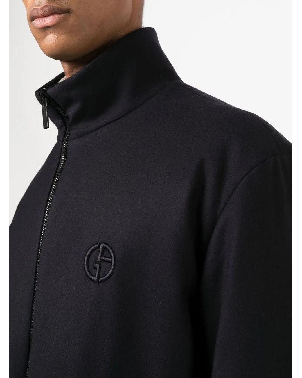 Giorgio Armani Blue Embroidered-Logo Zip-Up Jacket for men