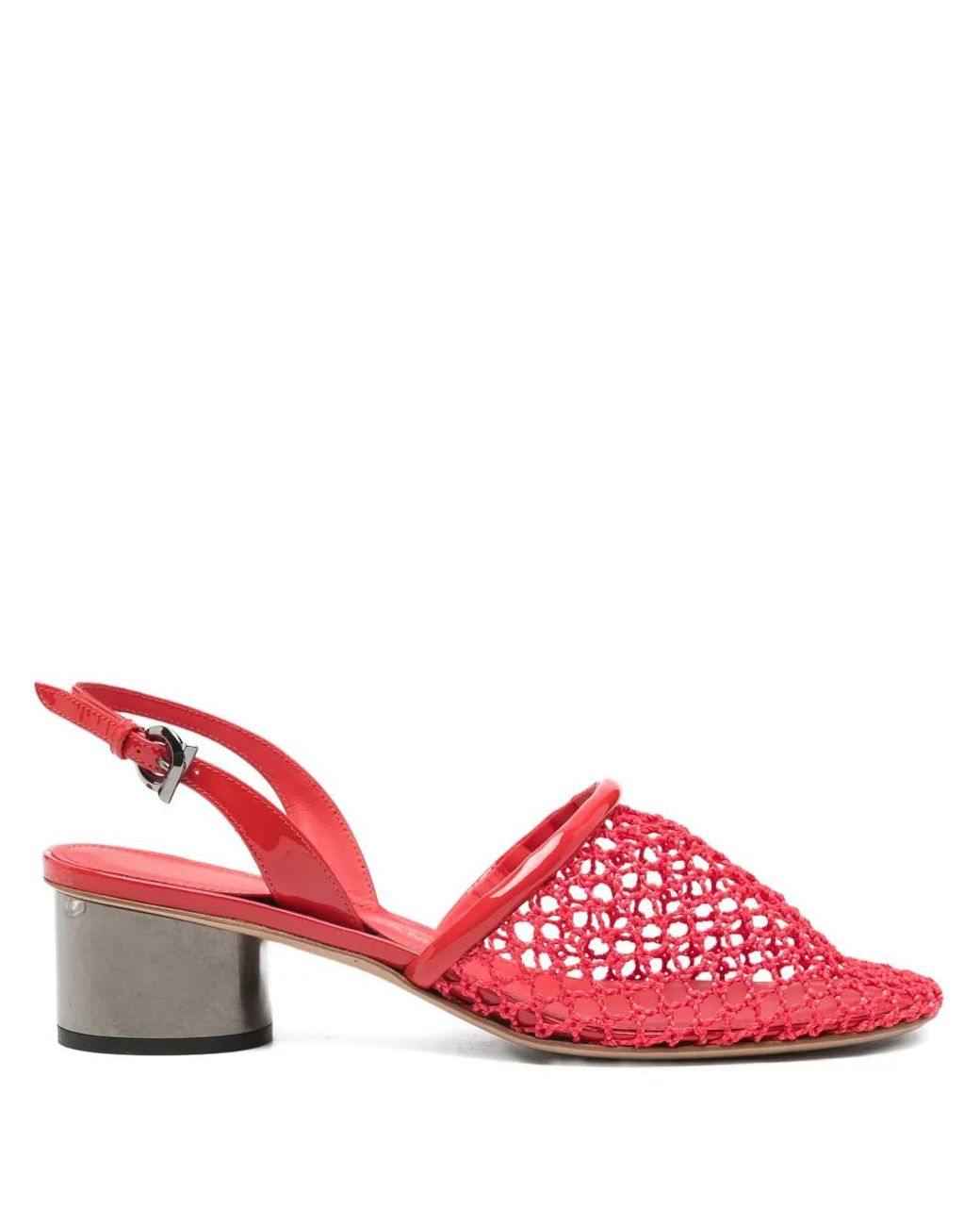 Ferragamo Red Sling-Back Net Heeled Pumps
